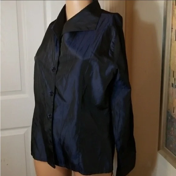 Vintage Designer Gigue Iridescent Blue Black Button Up Blouse EU42 US 12 - Picture 4 of 9